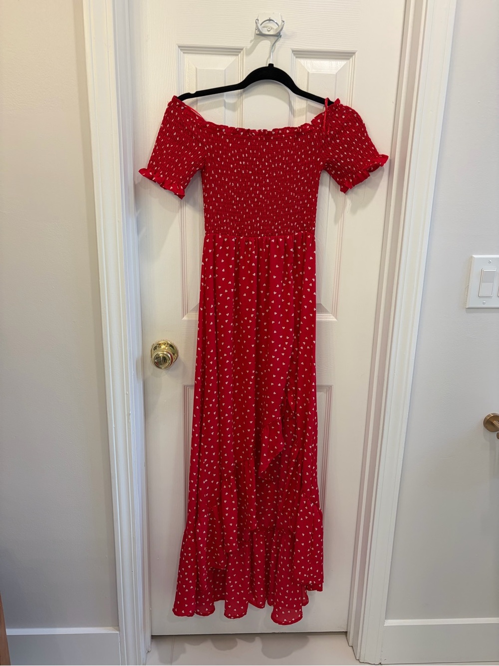 Francesca’s Off-Shoulder Smocked Maxi Dress